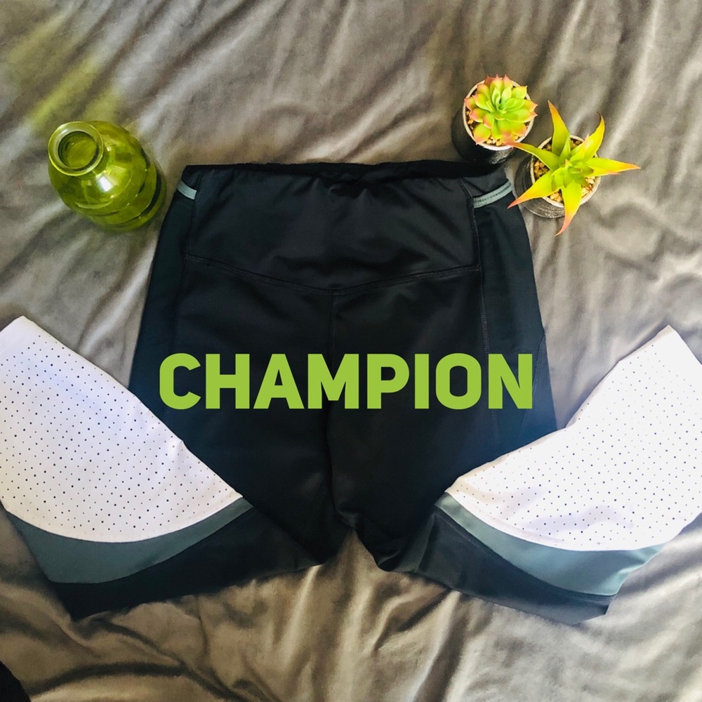 CHAMPION - SZ L BLACK/GREEN/WHT ATHLETIC LEGGINGS